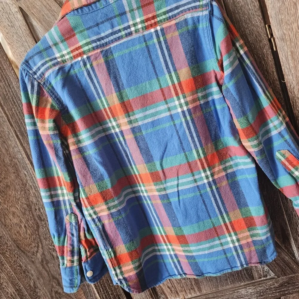 GapKids Blue Plaid Button-up Long Sleeve Heavyweight Flannel Shirt Size 8 Medium